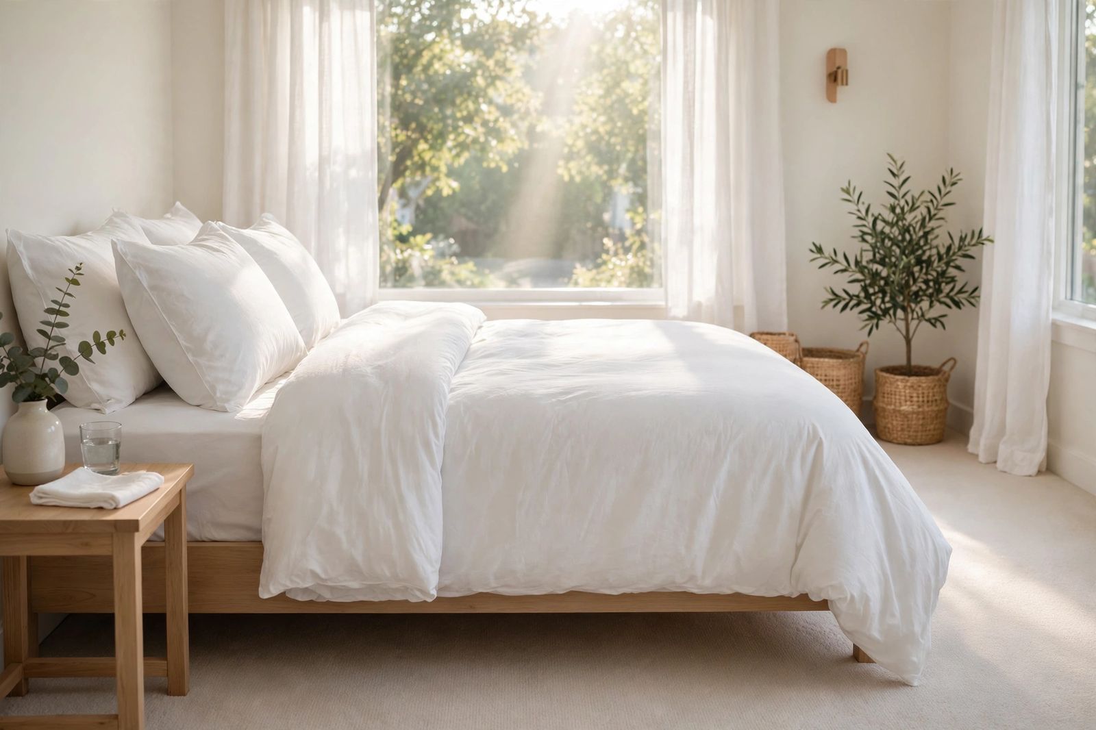 Bright bedroom with freshly cleaned carpet